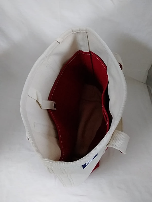 LANDS END Medium Canvas Tote Bag- Natural and Red
