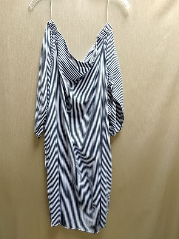 NWT- J.MCLAUGHLIN Women's BLUE WHITE Off Shoulder 3/4 Sleeve Knee Length Dress - Sz L