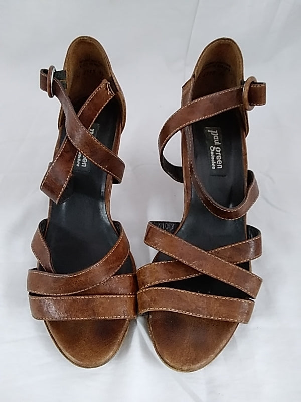 PAUL GREEN Brown Leather Strappy Heeled Sandals Women's Size 9