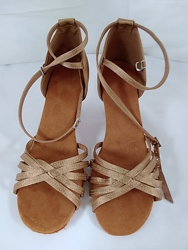 Gold Satin Ballroom Latin Dance "Tango & Salsa" Shoes - 5/7cm Heels w/ Suede Sole - Size 39/ 8.5
