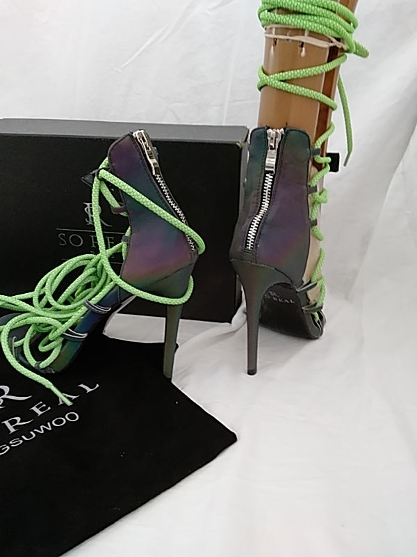 NWT- SO REAL of PARIS G$UWOO Women's High Heel Exotic Lace Up Sandals Size 9