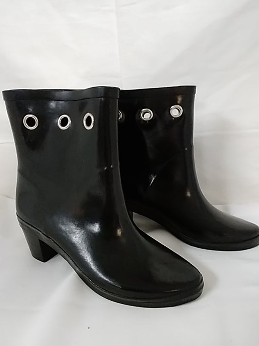 KATE SPADE Black Rubber Rain Short Heeled Boots Women's Size 6