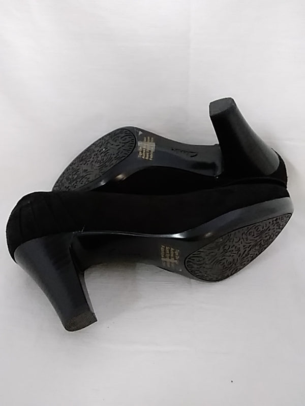 CLARKS Womens Society Ball Black Suede Bow Pumps Comfort Heels - Size: 5