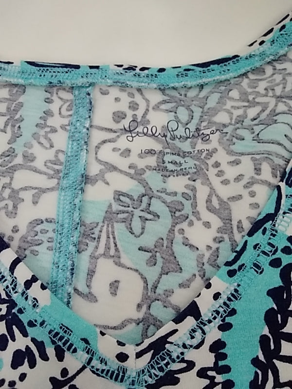 LILLY PULITZER Abstract Floral Print Cotton V-Neck Mini Dress - Small