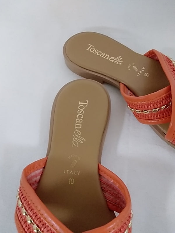 TOSCANELLA Women's Orange Leather Fashion Sandals - Size 10
