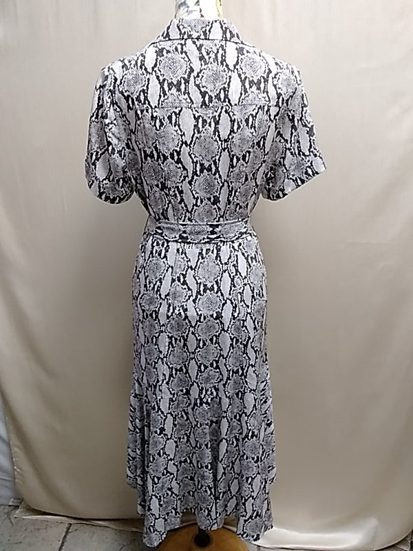 ALC Clarkson Women's 100% Silk Snake Print Drop Waist Midi Dress Modern Tailored Size 10