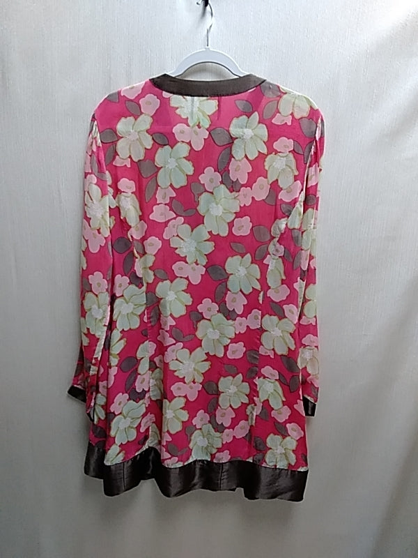 JOHNNY WAS pink brown Floral Long Sleeve Kimono Style Cover Up Top - Size: M