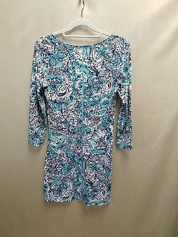 LILLY PULITZER Abstract Floral Print Cotton V-Neck Mini Dress - Small