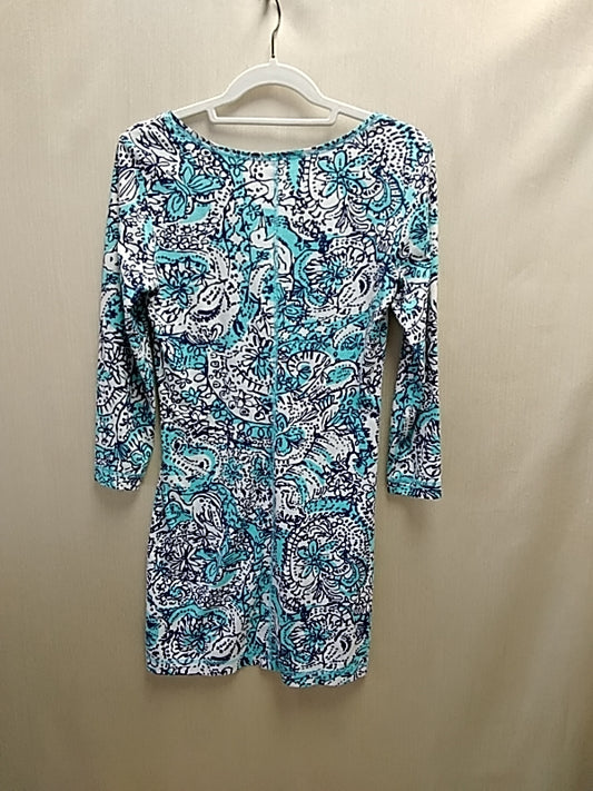 LILLY PULITZER Abstract Floral Print Cotton V-Neck Mini Dress - Small