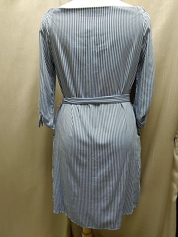 NWT- J.MCLAUGHLIN Women's BLUE WHITE Off Shoulder 3/4 Sleeve Knee Length Dress - Sz L