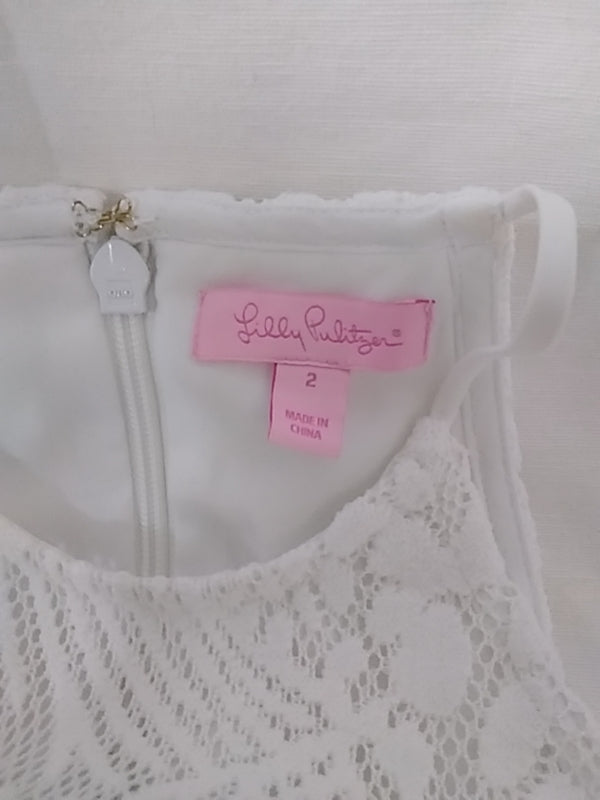 LILLY PULITZER - White Laced Shift Dress with Multi-Colored Embroidered Floral Design Size 2