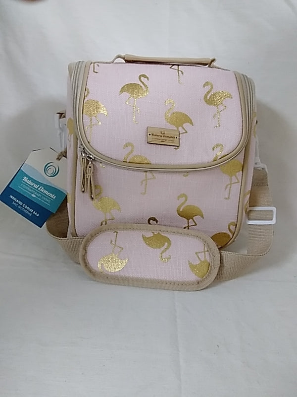 NWT- NATURAL ELEMENTS Pink and Gold Flamingos Insulated Cooler Bag- Lunch Tote