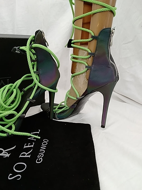 NWT- SO REAL of PARIS G$UWOO Women's High Heel Exotic Lace Up Sandals Size 9
