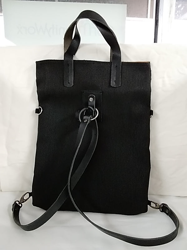 NWOT- MAISONMOW Black Backpack Shopper Bag - Leather, Nylon/ Canvas