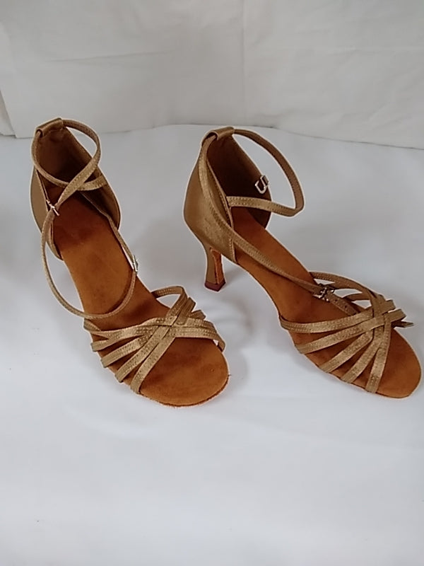 Gold Satin Ballroom Latin Dance "Tango & Salsa" Shoes - 5/7cm Heels w/ Suede Sole - Size 39/ 8.5