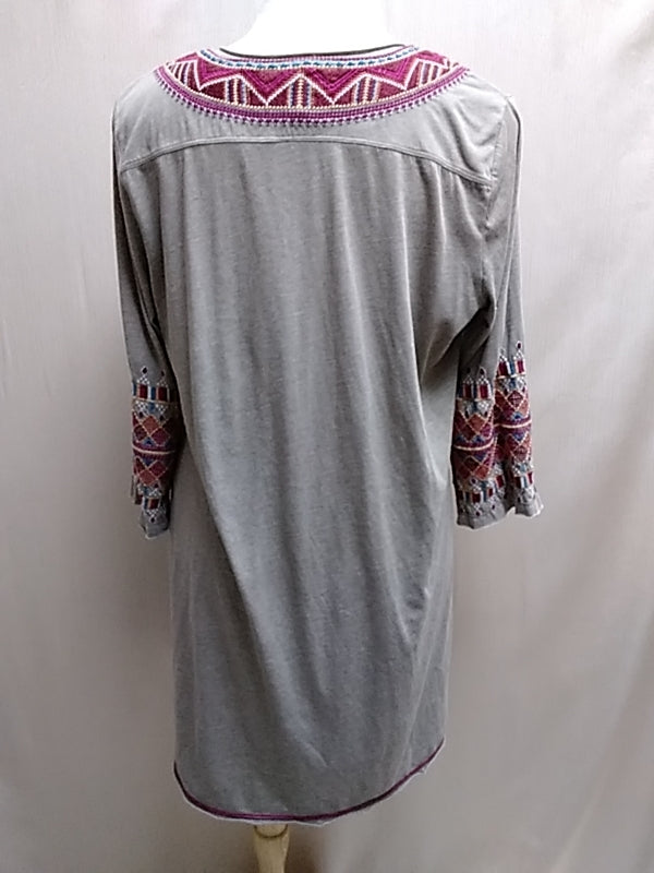 JOHNNY WAS 3/4 Sleeve Embroidered Tunic Dress - Size: XL