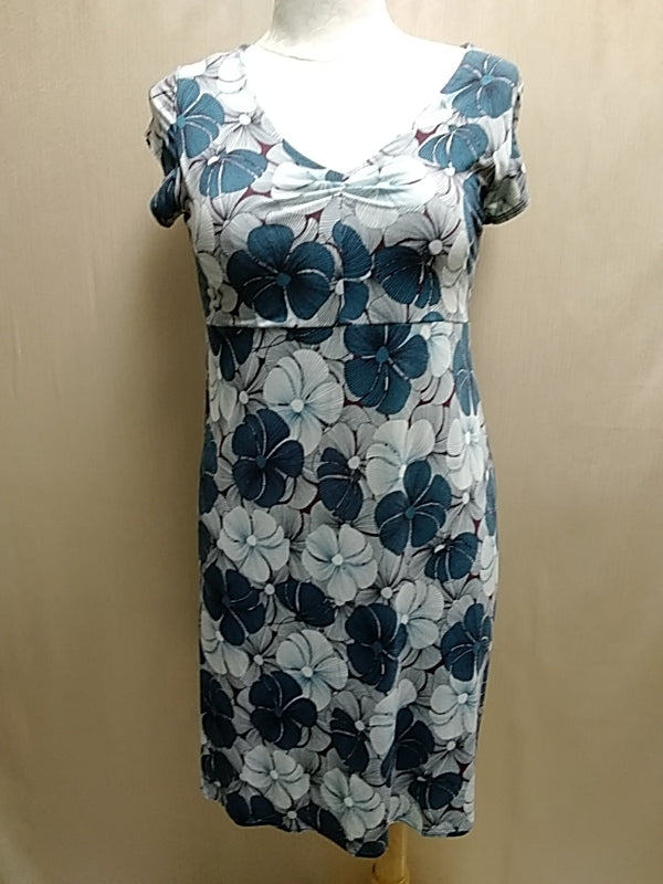 SALAAM Dark Teal Floral Print Short Sleeve Dress - Size: L