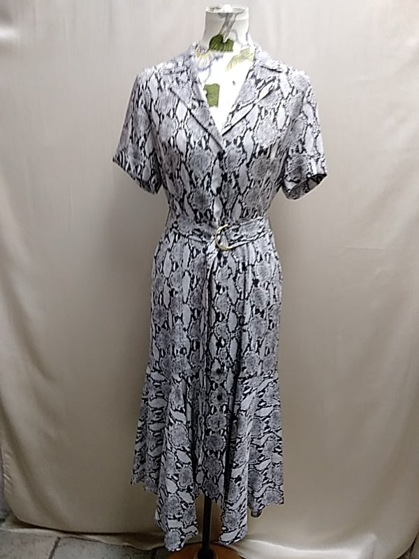 ALC Clarkson Women's 100% Silk Snake Print Drop Waist Midi Dress Modern Tailored Size 10