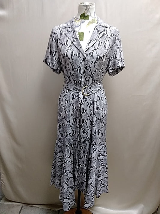 ALC Clarkson Women's 100% Silk Snake Print Drop Waist Midi Dress Modern Tailored Size 10