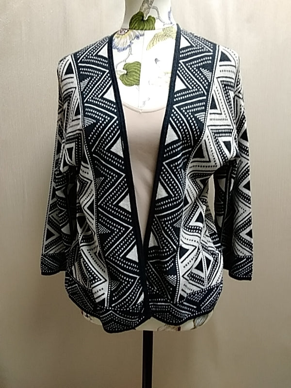 GUDRUN SJODEN Cardigan Sweater Medium Open Front Bamboo Blend Black Cream - Size: M
