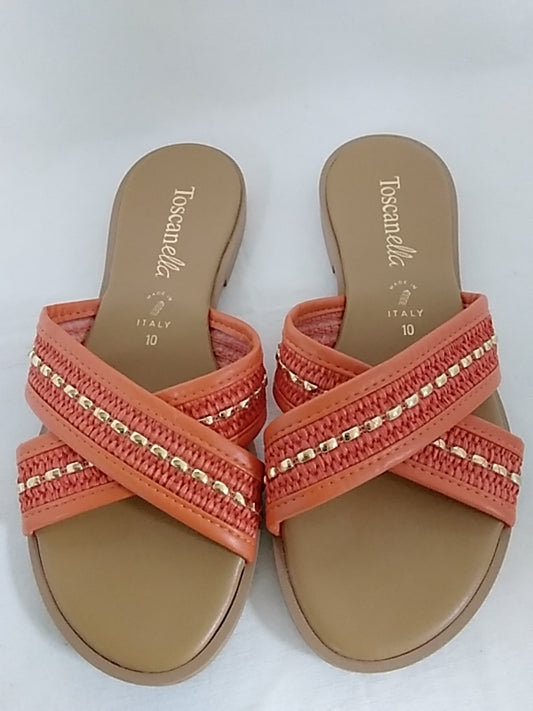 TOSCANELLA Women's Orange Leather Fashion Sandals - Size 10