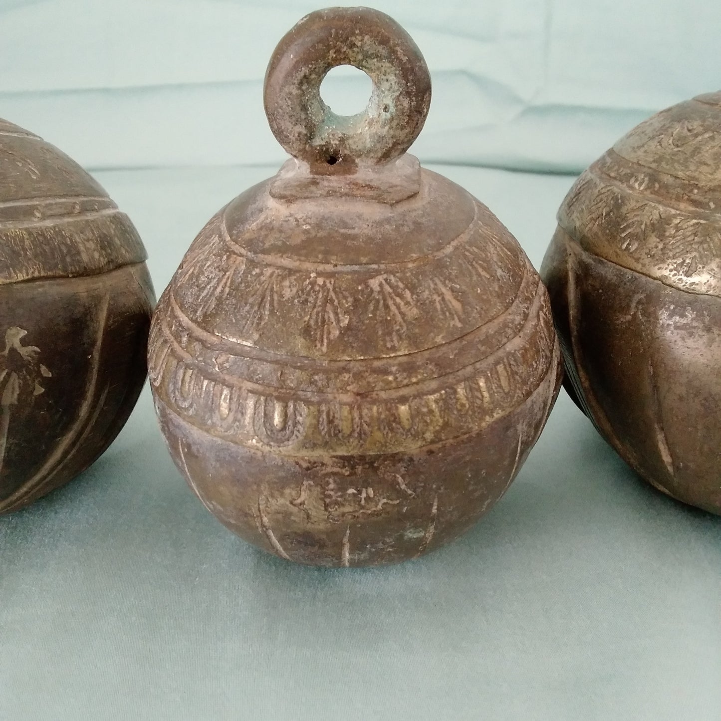Antique Hand Carved Solid Brass Cow/Camel Bell - Set of 3