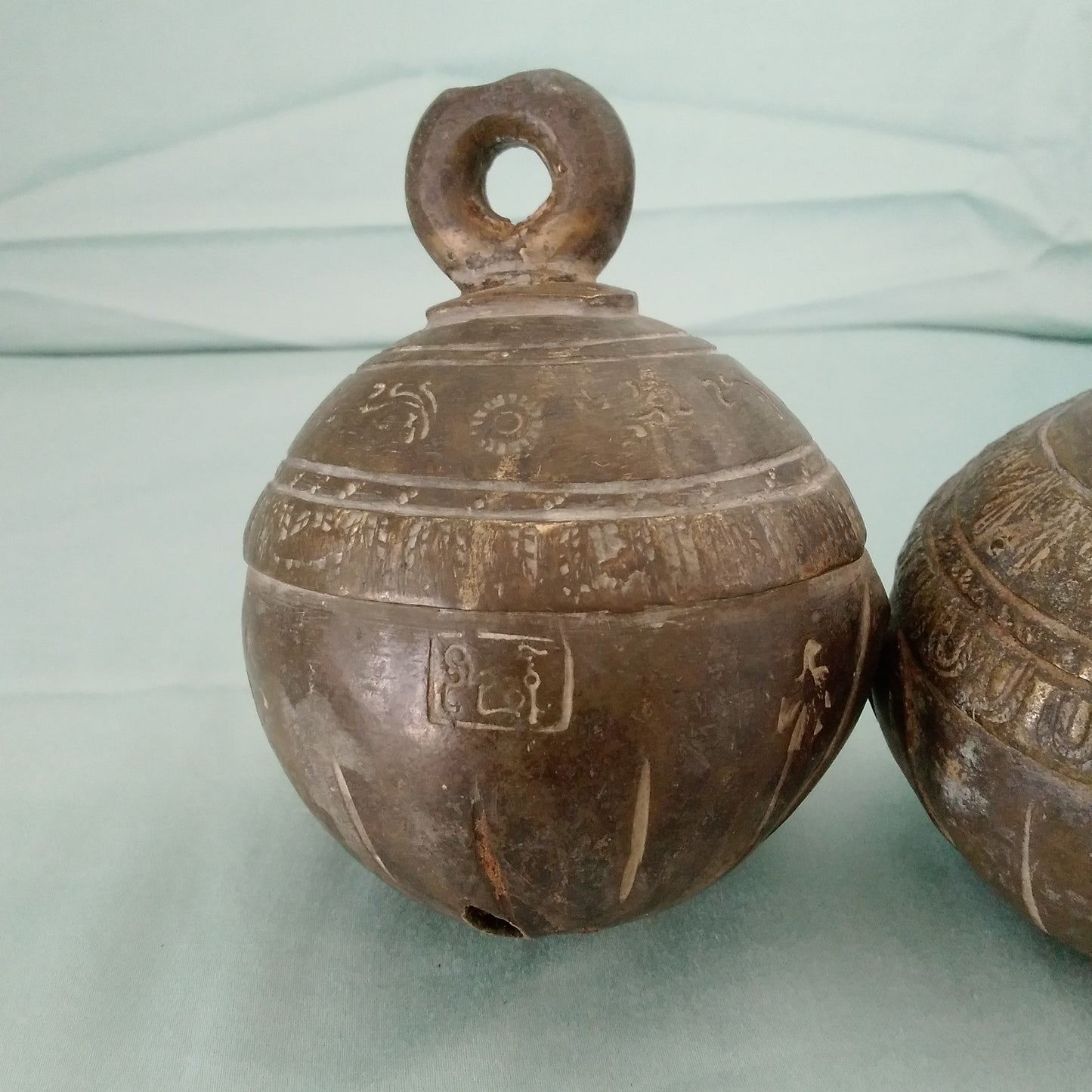 Antique Hand Carved Solid Brass Cow/Camel Bell - Set of 3