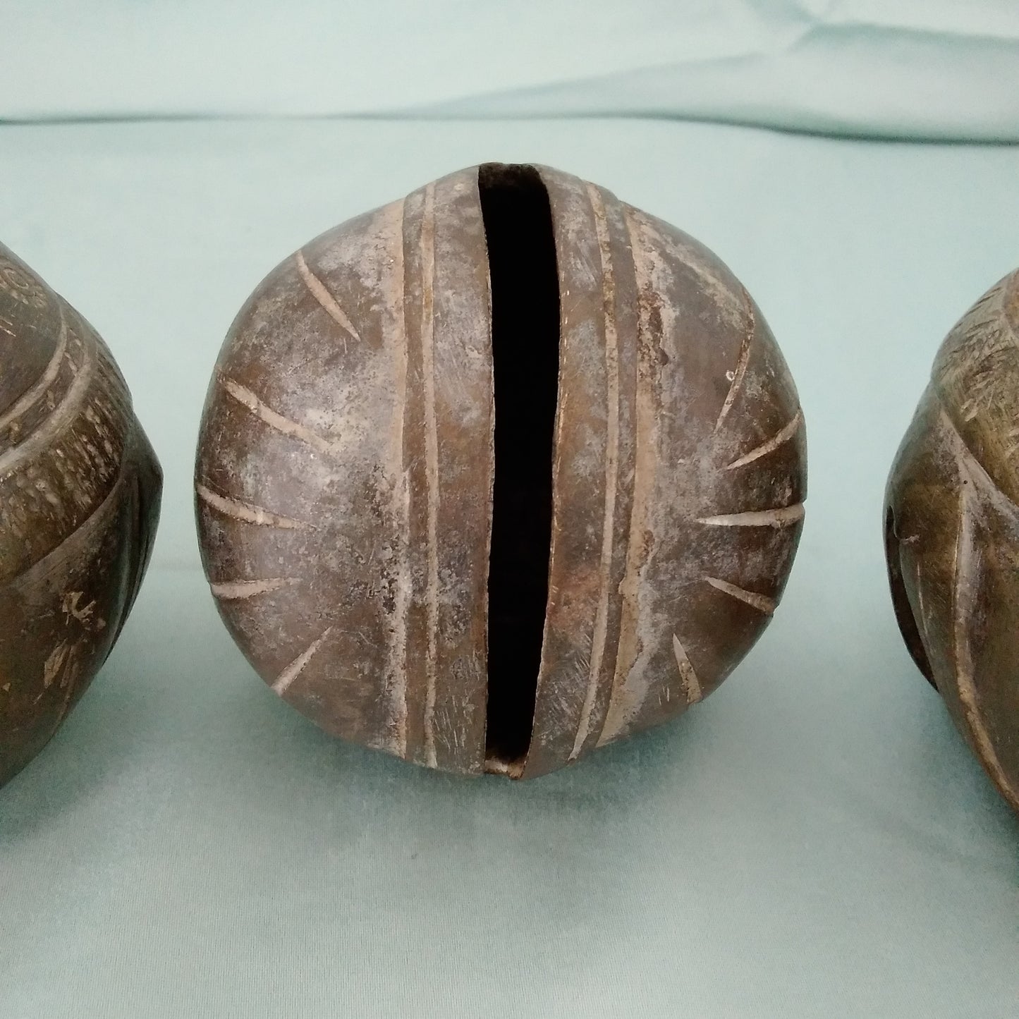 Antique Hand Carved Solid Brass Cow/Camel Bell - Set of 3