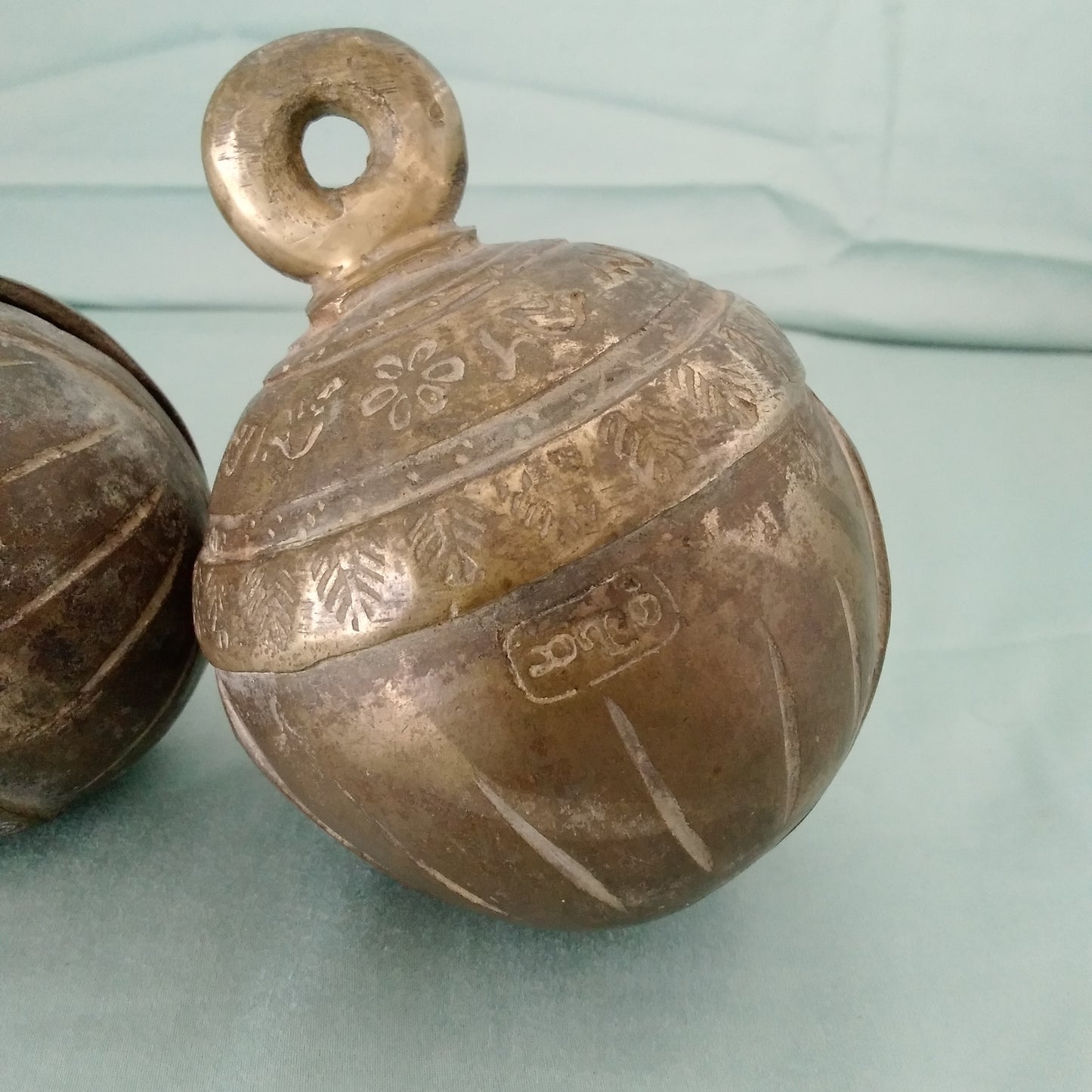 Antique Hand Carved Solid Brass Cow/Camel Bell - Set of 3
