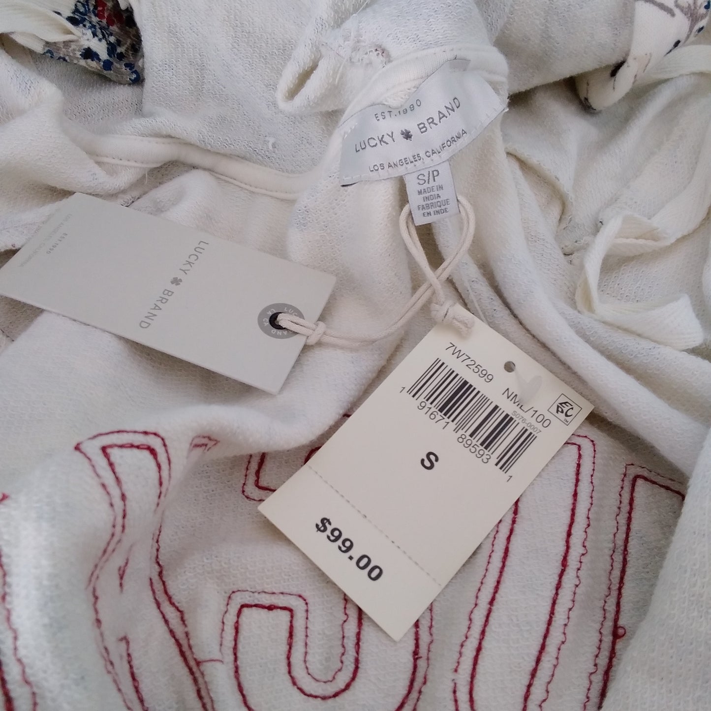 NWT - Lucky Brand White Floral Lucky Hooded Jacket - S / P