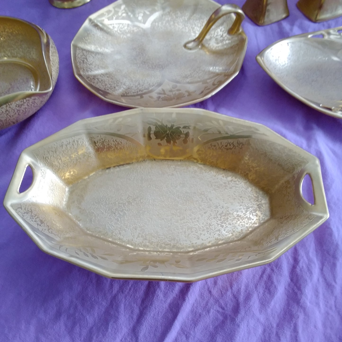 Vintage Gold Encrusted Etched Porcelain 10 piece Set - Flower Design