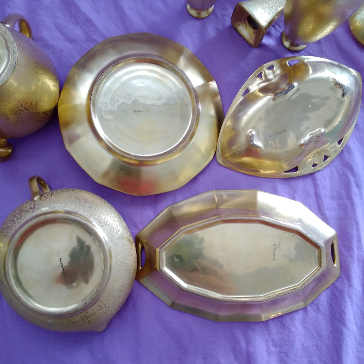 Vintage Gold Encrusted Etched Porcelain 10 piece Set - Flower Design