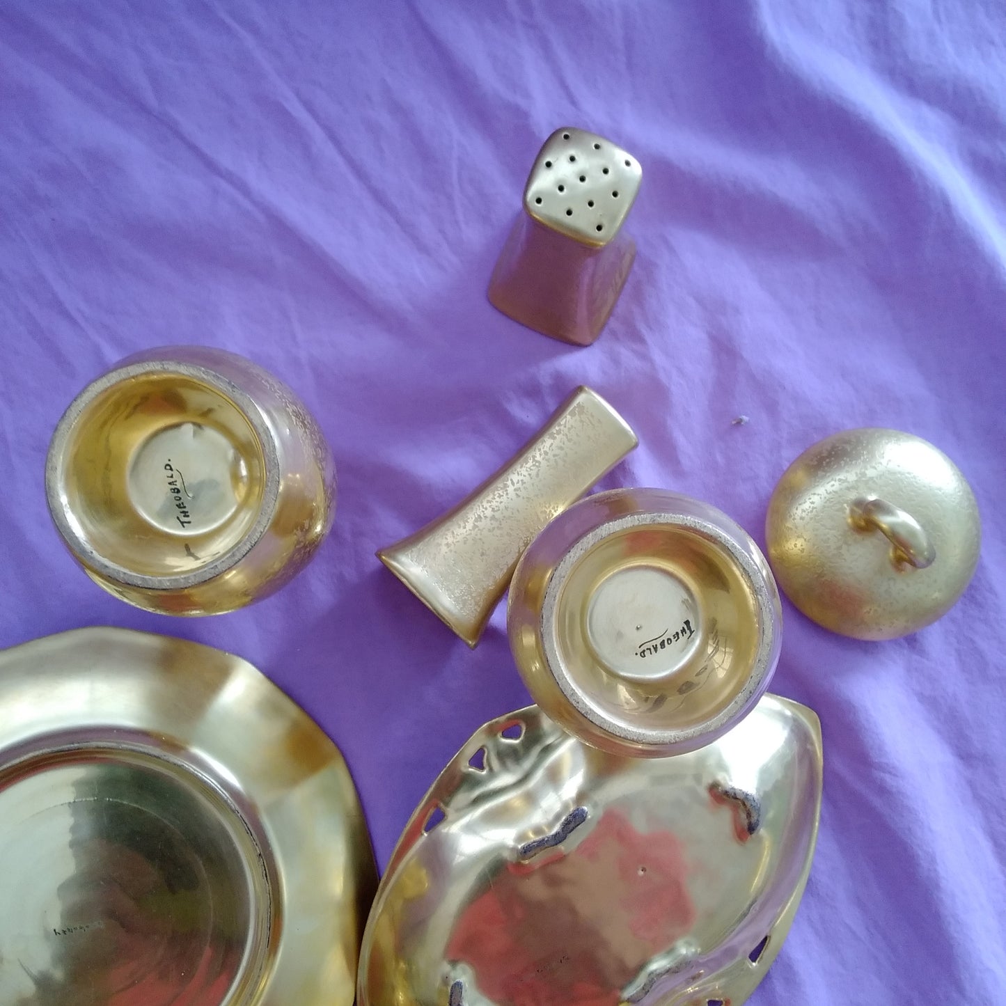 Vintage Gold Encrusted Etched Porcelain 10 piece Set - Flower Design