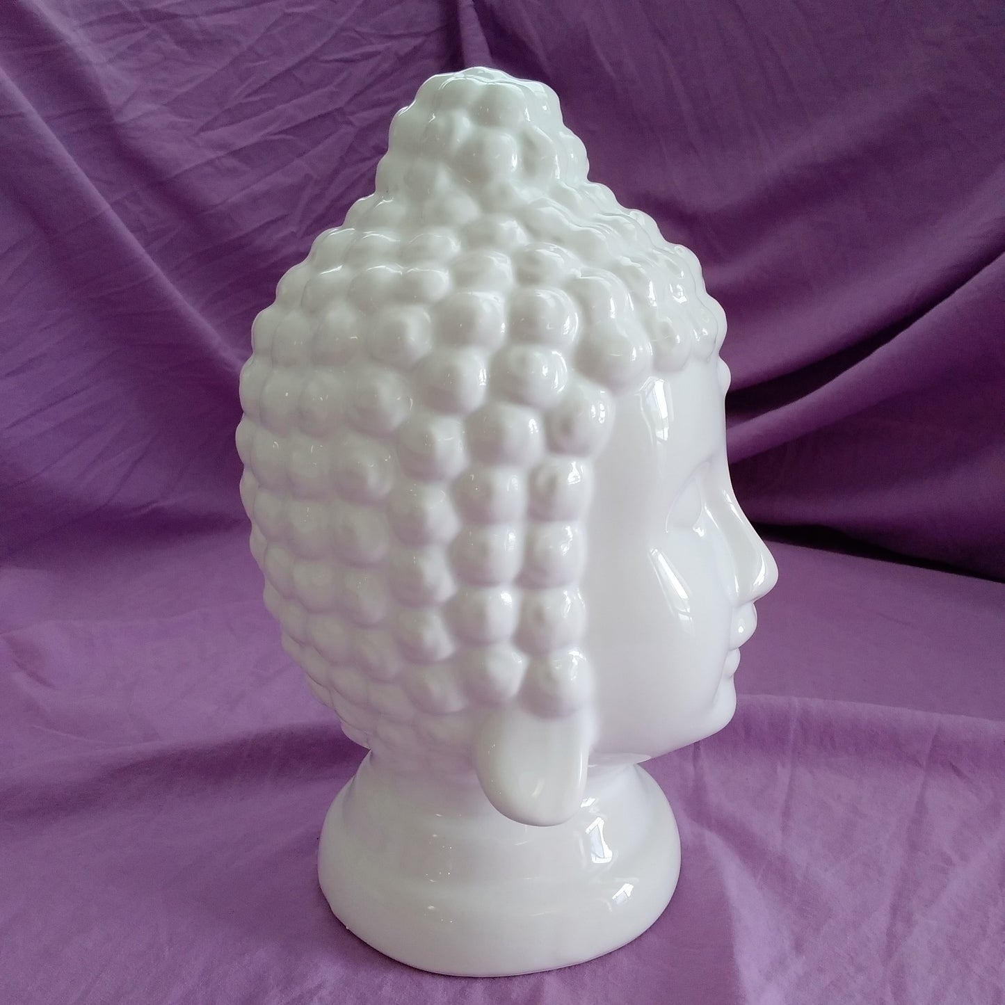 White Ceramic Buddha Head - 5.5" wide 9.5" Tall