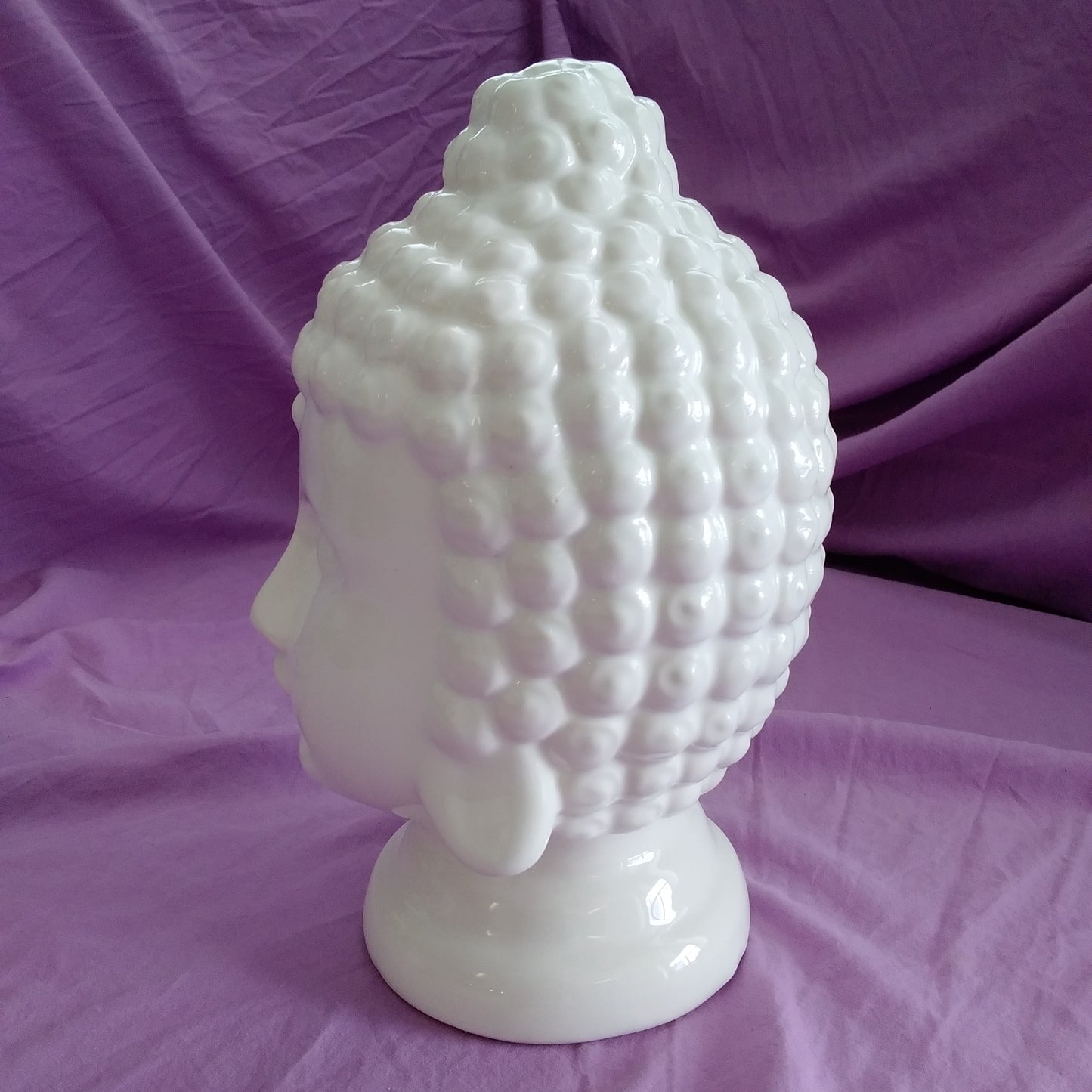 White Ceramic Buddha Head - 5.5" wide 9.5" Tall