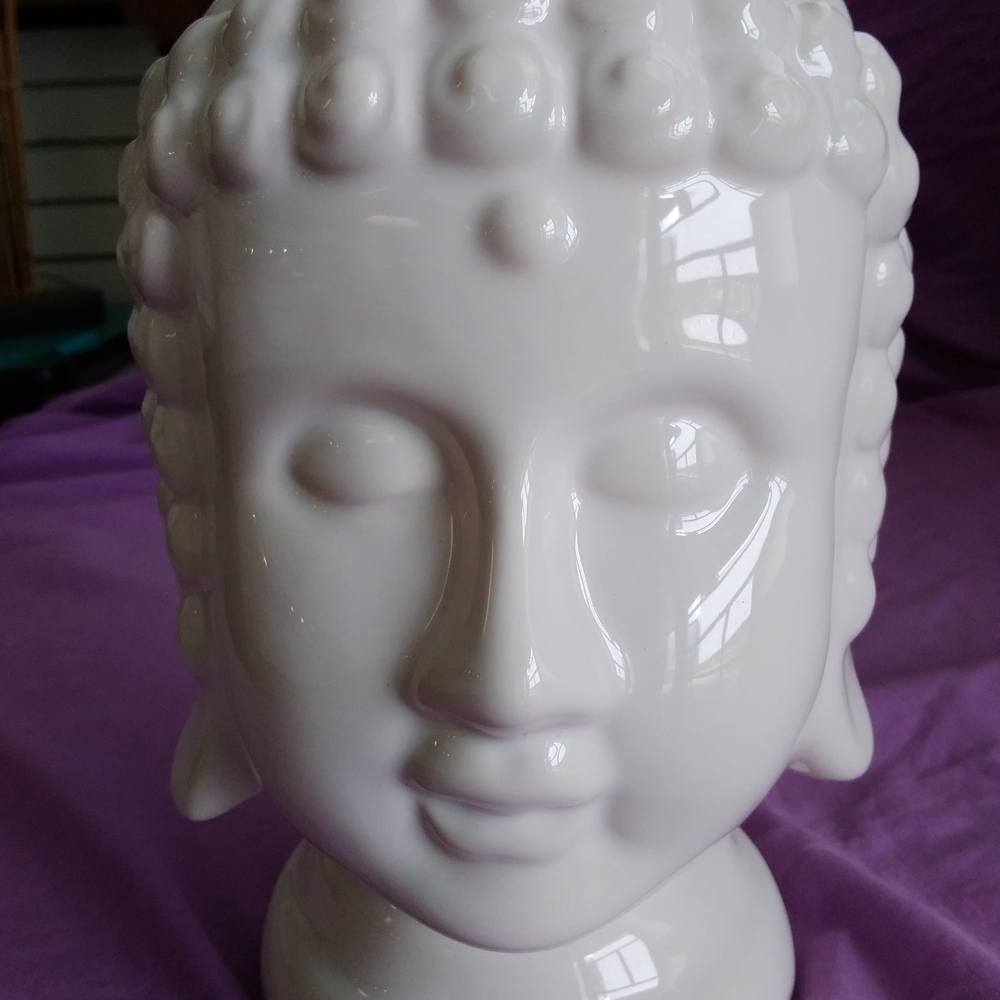 White Ceramic Buddha Head - 5.5" wide 9.5" Tall