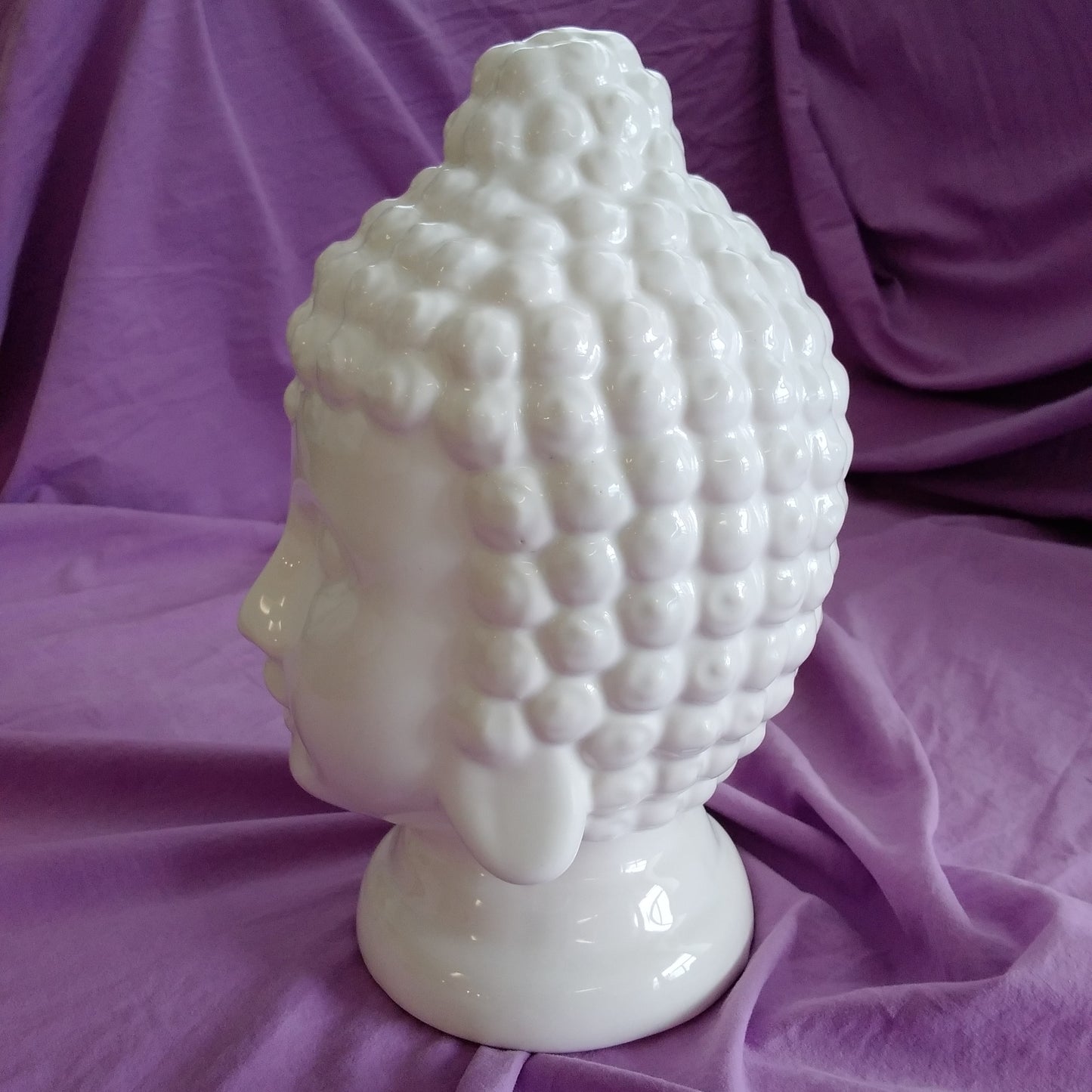 White Ceramic Buddha Head - 5.5" wide 9.5" Tall