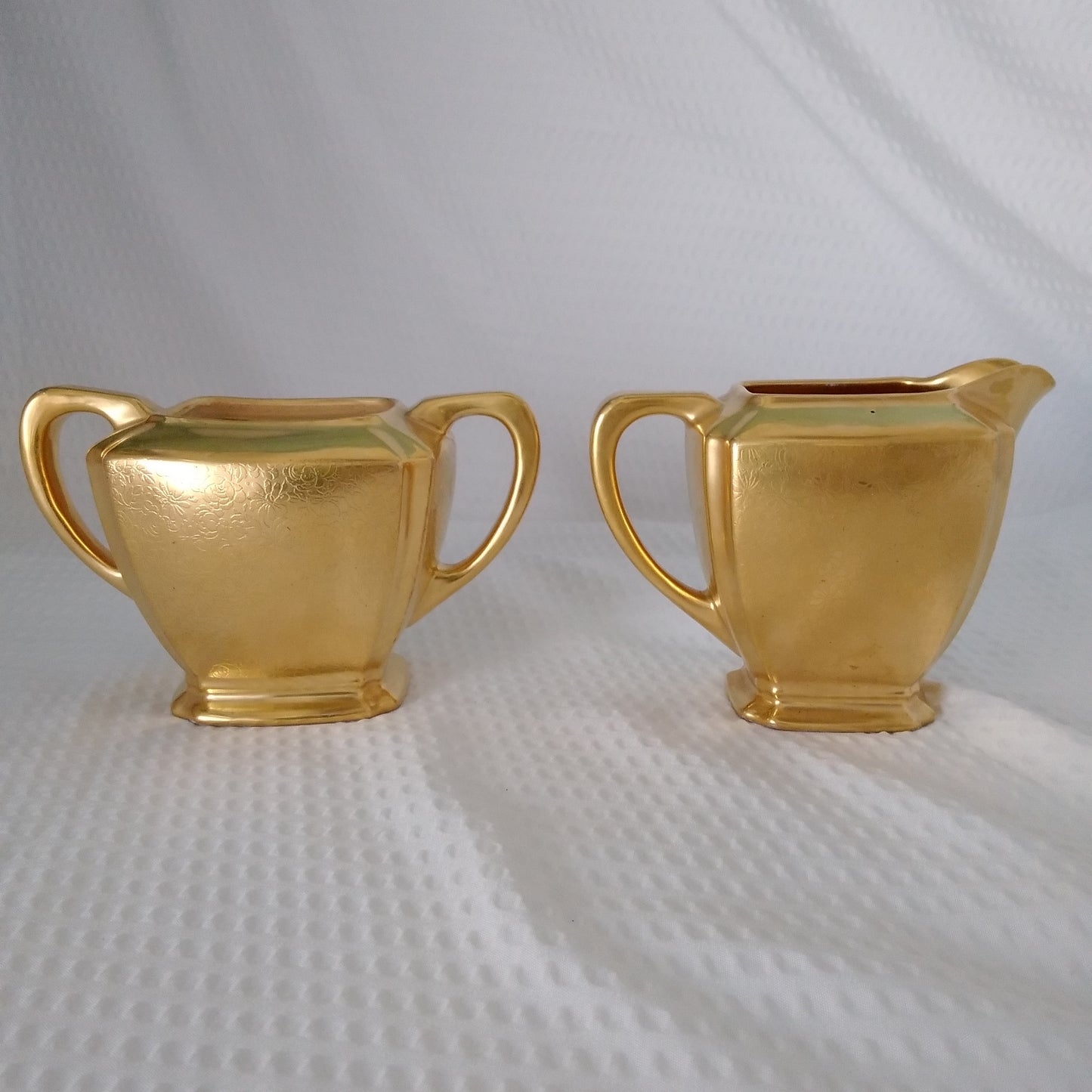 Pickard Gold Mid-Century Sugar and Creamer
