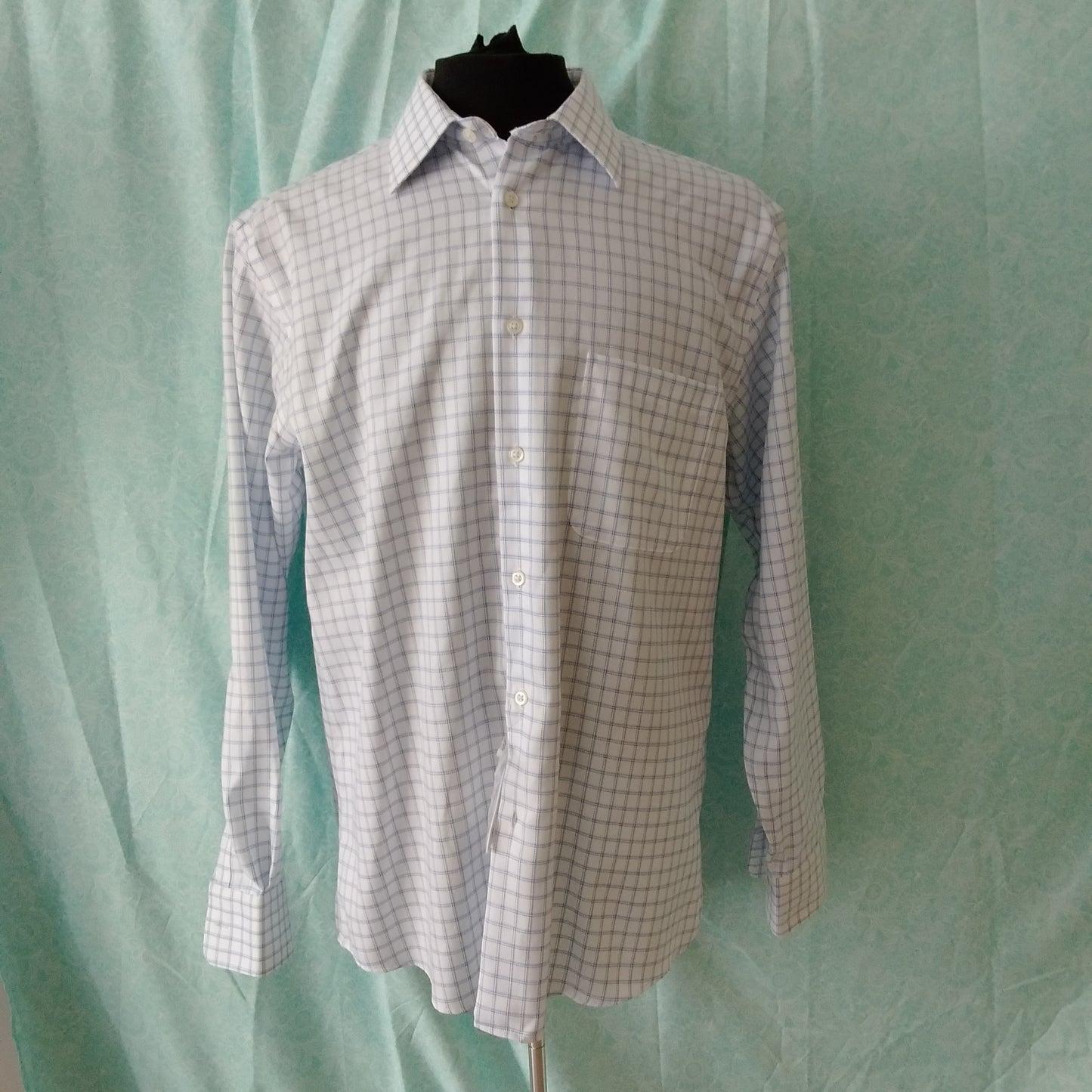 NWT - Pronto Uomo Men's Blue White Checkered Shirt - 16.5 34/35