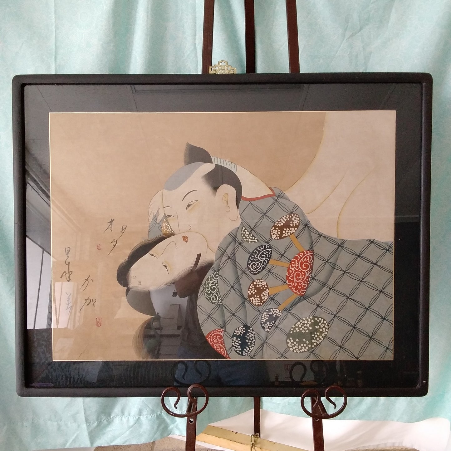 Asian Art - Man and Woman Embracing - Stamped