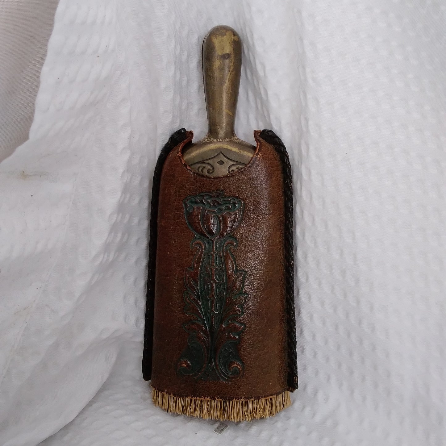 Vintage Pocket/Barber Brush with Metal Handle and Leather Case