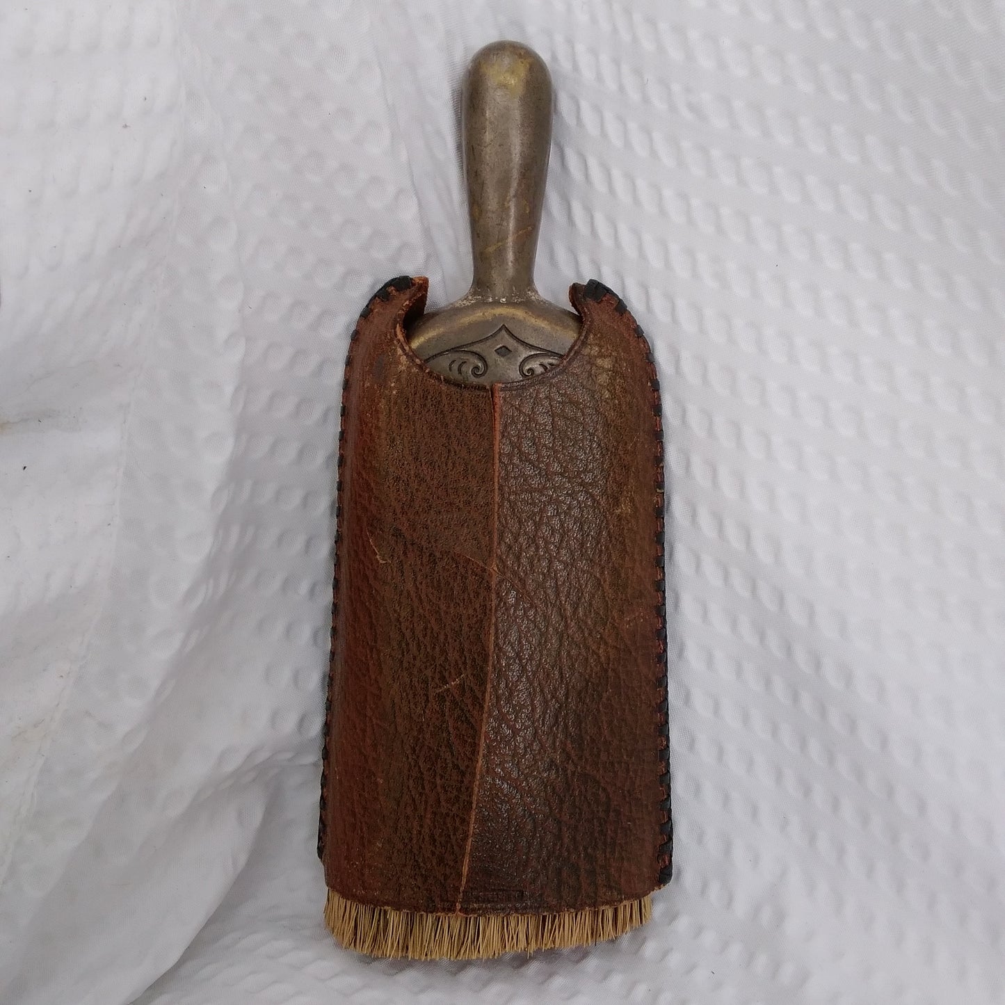 Vintage Pocket/Barber Brush with Metal Handle and Leather Case