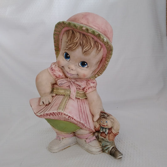 Vintage Byron Mold Ceramic Girl in a Pink Dress with Ann and Andy Doll