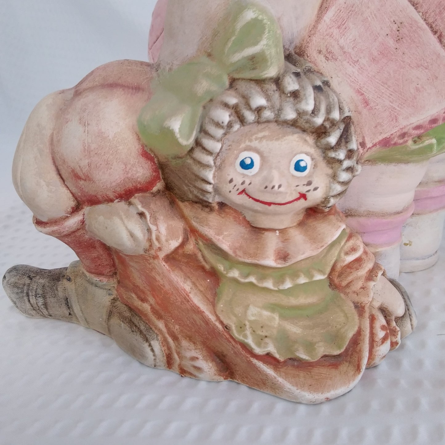 Vintage Byron Mold Ceramic Girl in a Pink Dress with Ann and Andy Doll