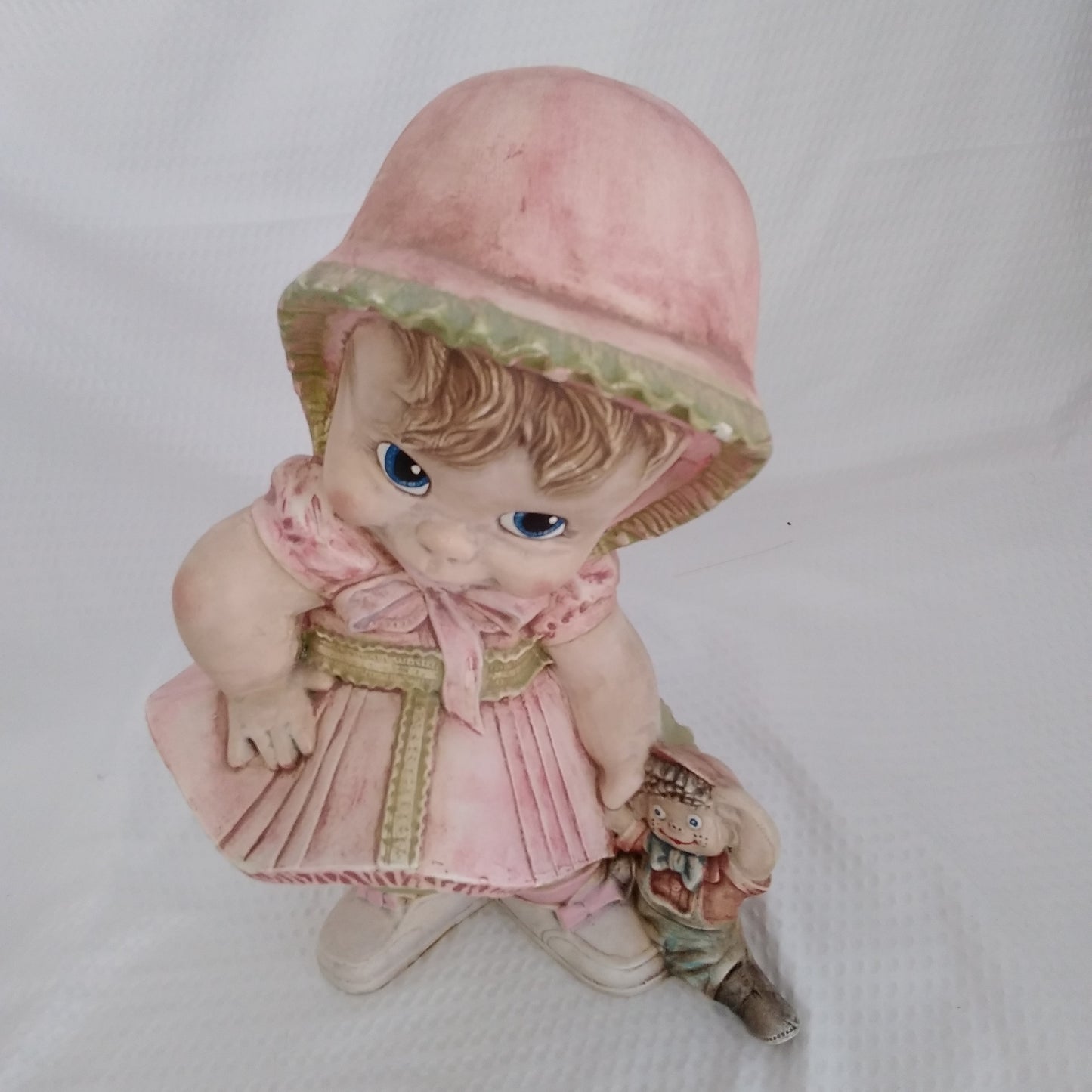 Vintage Byron Mold Ceramic Girl in a Pink Dress with Ann and Andy Doll