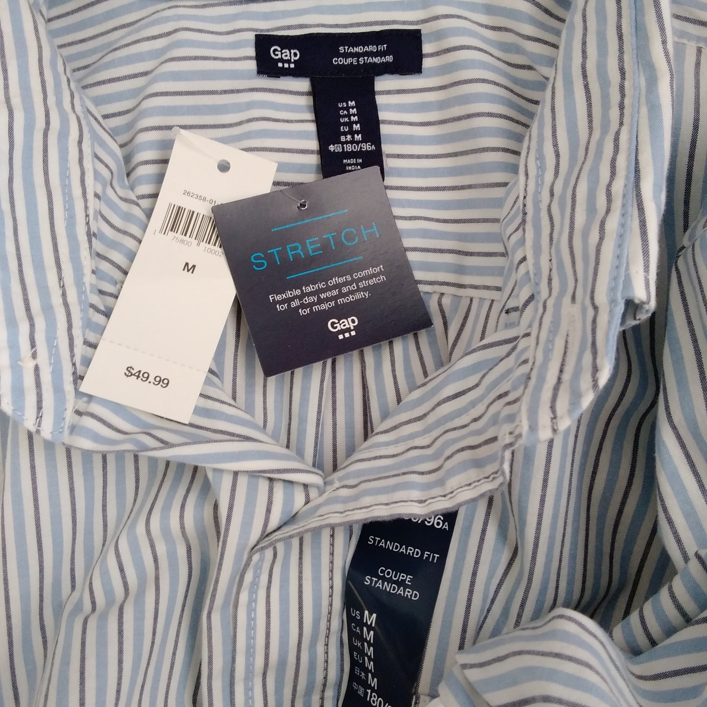 NWT - GAP Blue Striped Standard Fit Long-Sleeve Shirt - M
