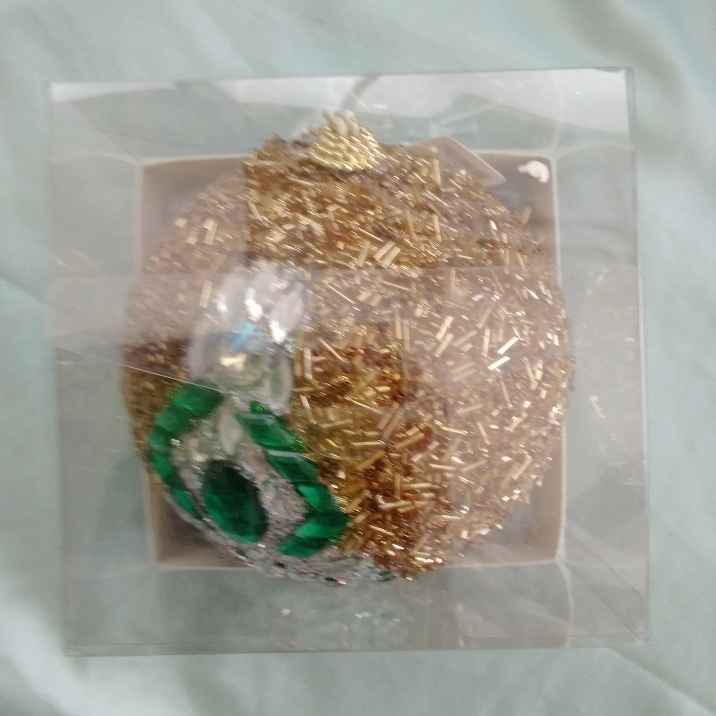 Trimsetter by Dillard's Large Gold Ornament with White and Green Crystal Snowman