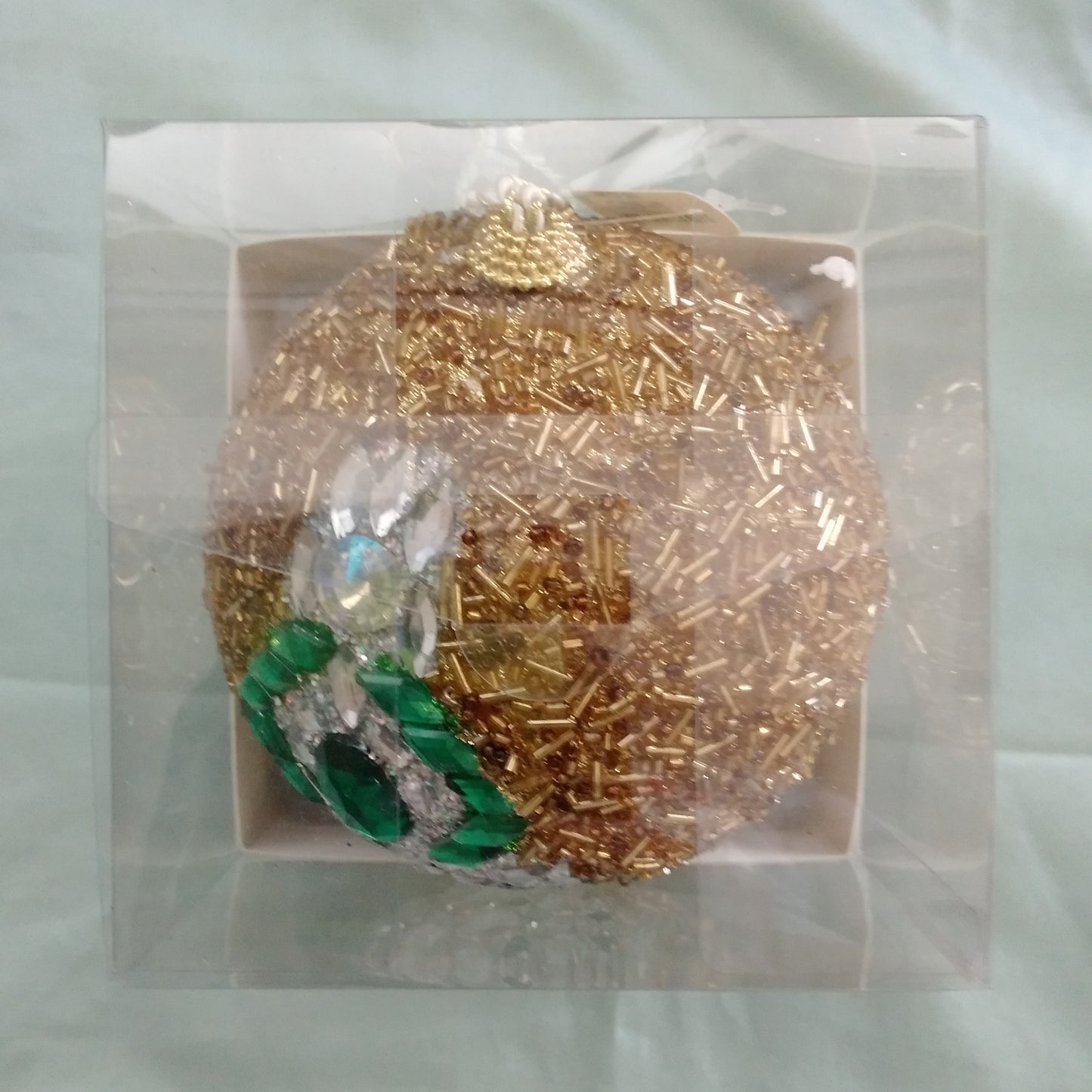 Trimsetter by Dillard's Large Gold Ornament with White and Green Crystal Snowman