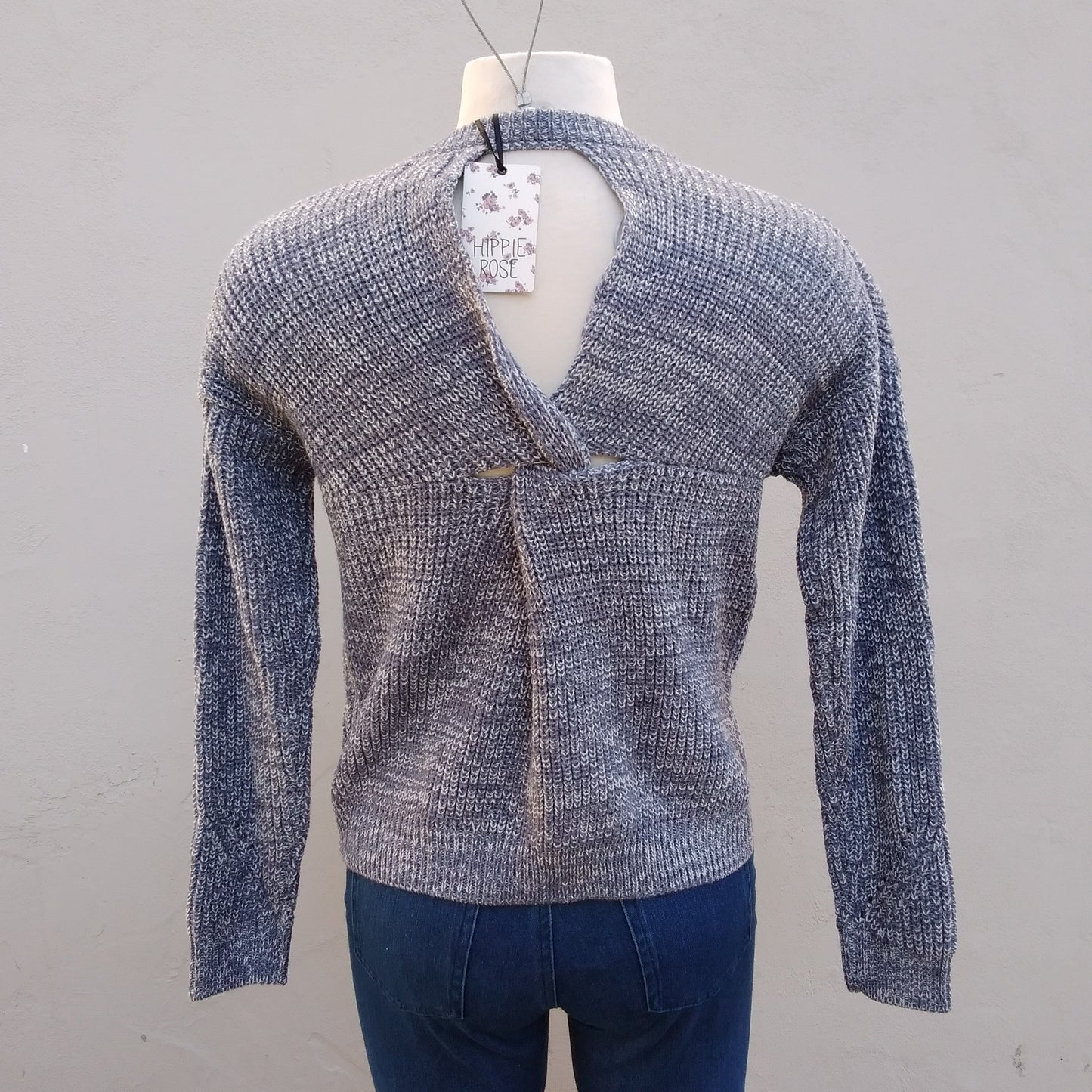 NWT - Hippie Rose blue Junior Twist Back Sweater - M
