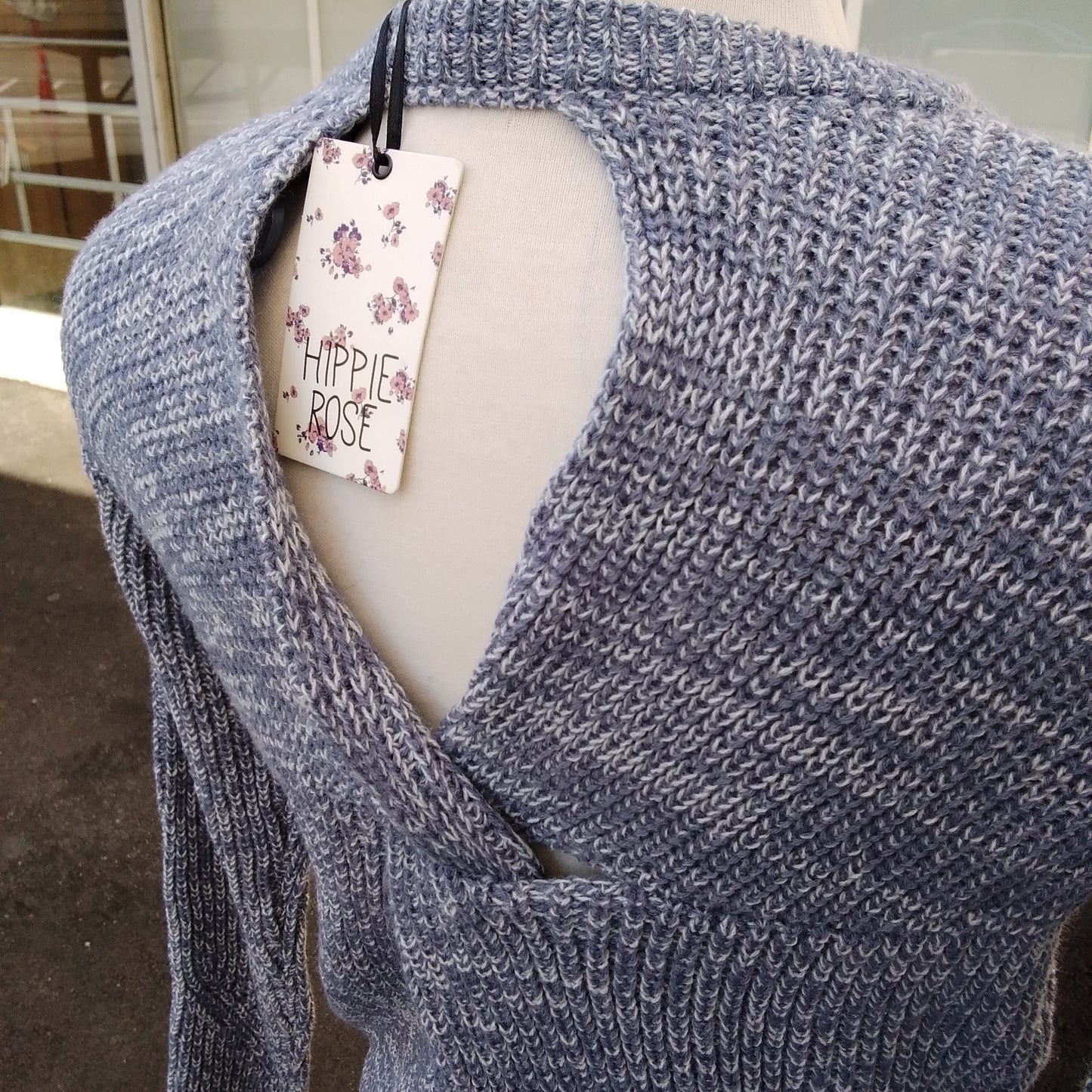 NWT - Hippie Rose blue Junior Twist Back Sweater - M